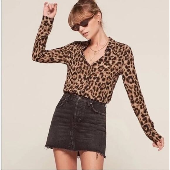 Reformation Violet Leopard Print Blouse Size Medium - Picture 1 of 5